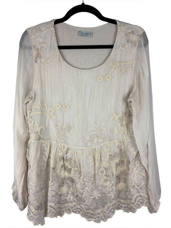 Angela Moda Tops - Angela Moda Italy Silk Embroidered Floral Boho Blouse Tunic Medium